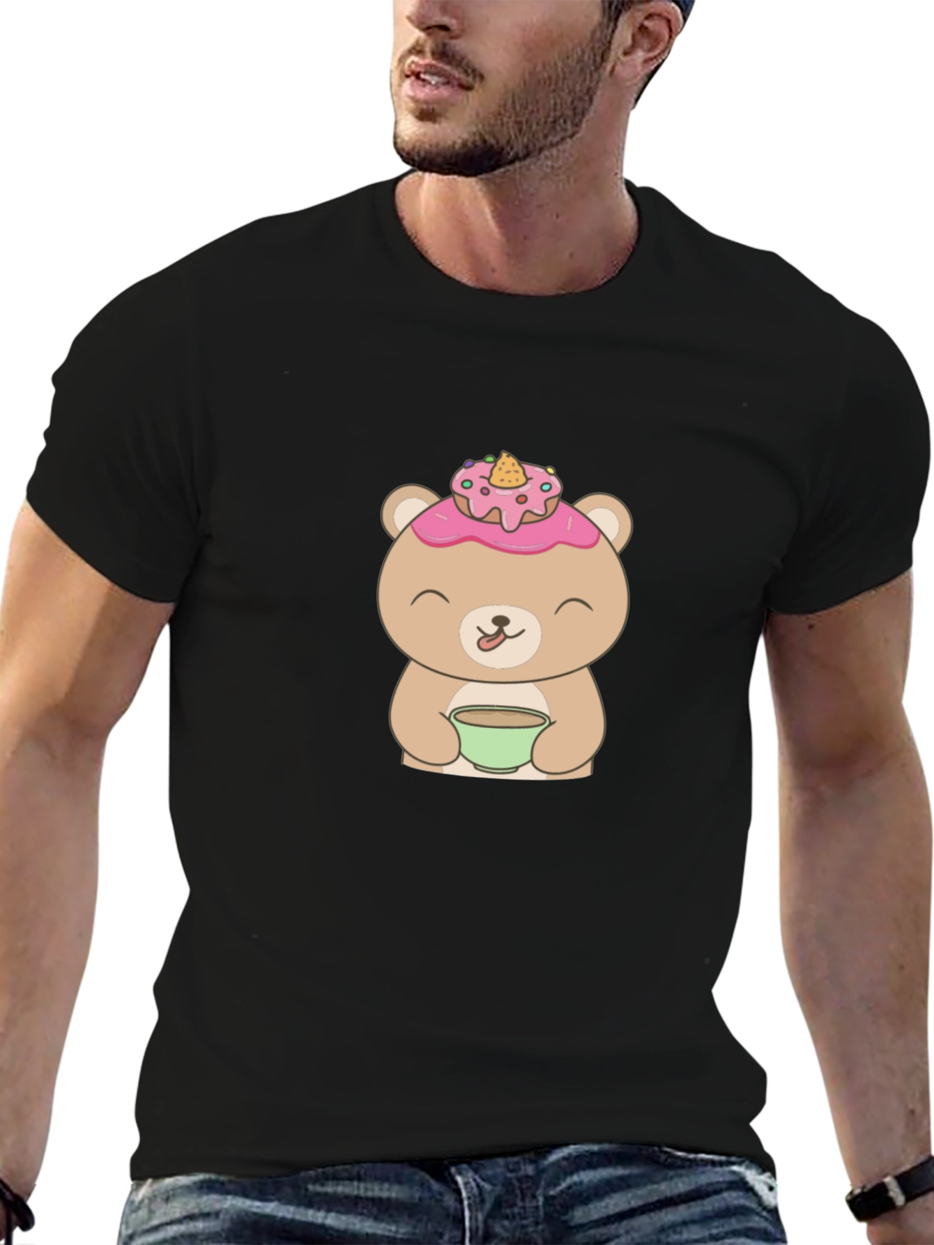 Cute Bear with Donut T-Shirt - Casual Wear