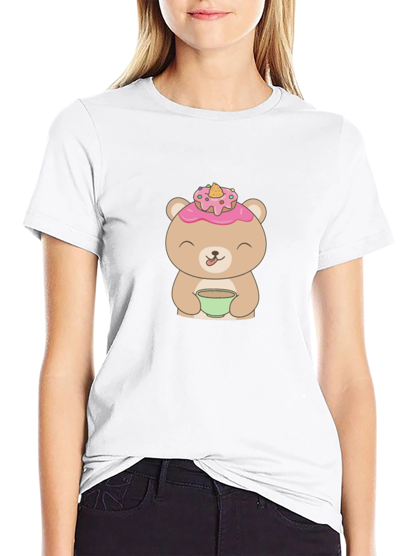 Cute Bear with Donut T-Shirt - Casual Wear
