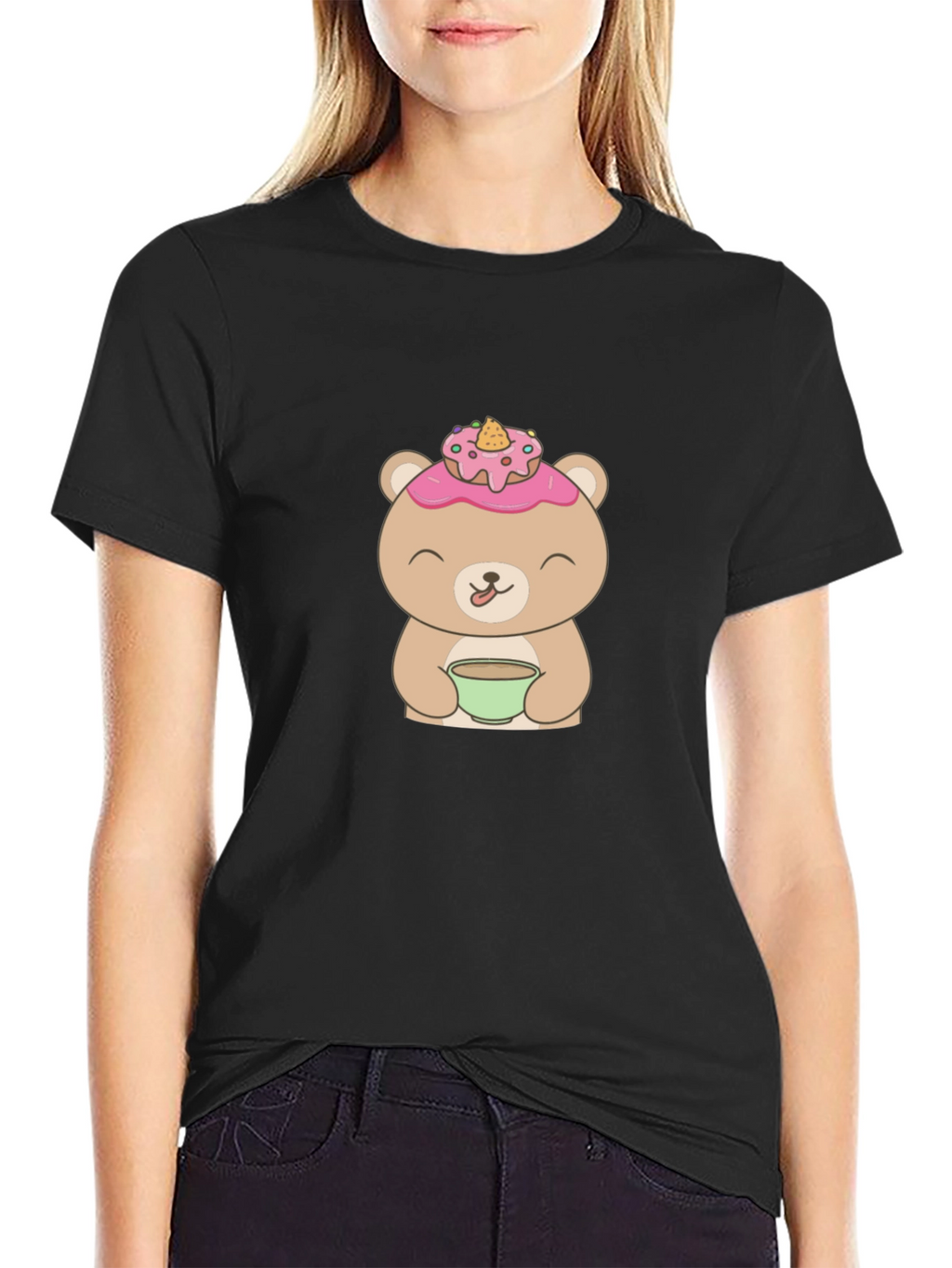 Cute Bear with Donut T-Shirt - Casual Wear