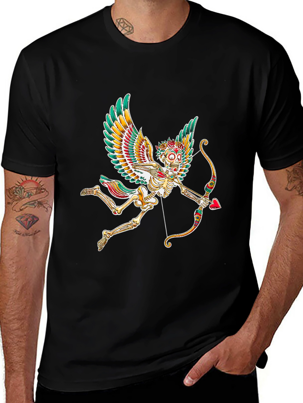 Skeleton Cupid Graphic Tee - Mens Black T-Shirt