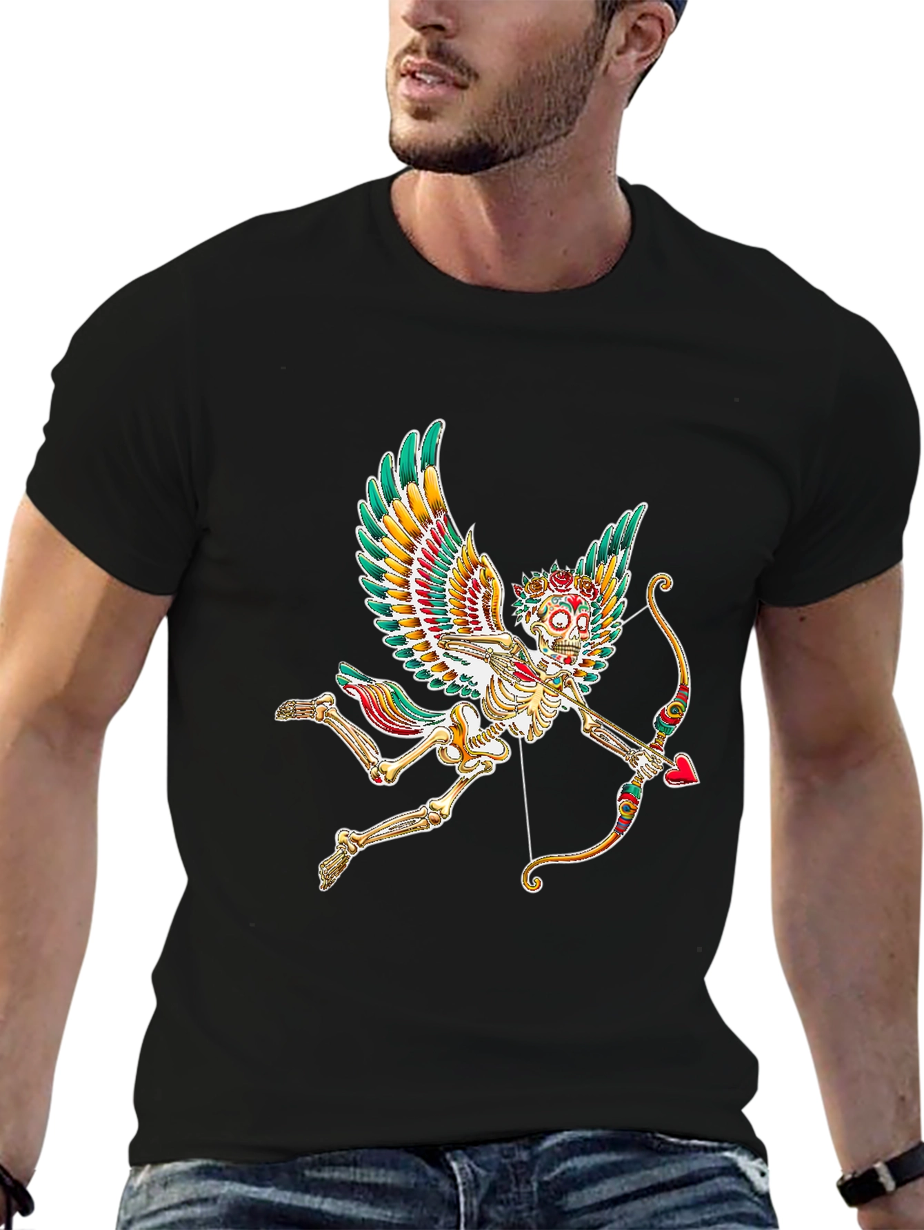Skeleton Cupid Graphic Tee - Mens Black T-Shirt