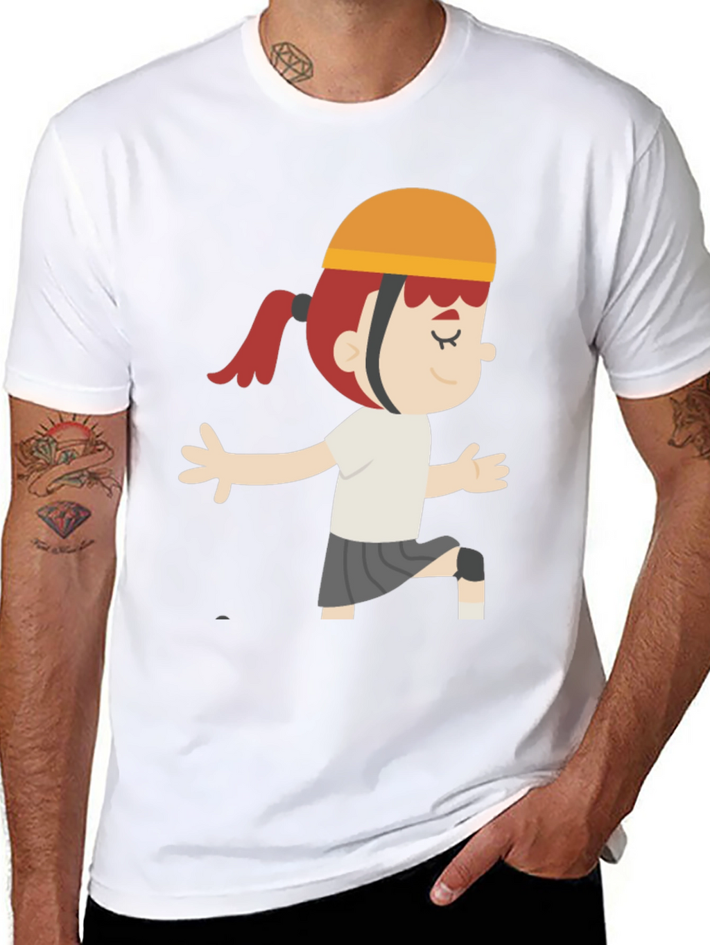 Cartoon Girl Graphic T-Shirt - Black Casual Tee