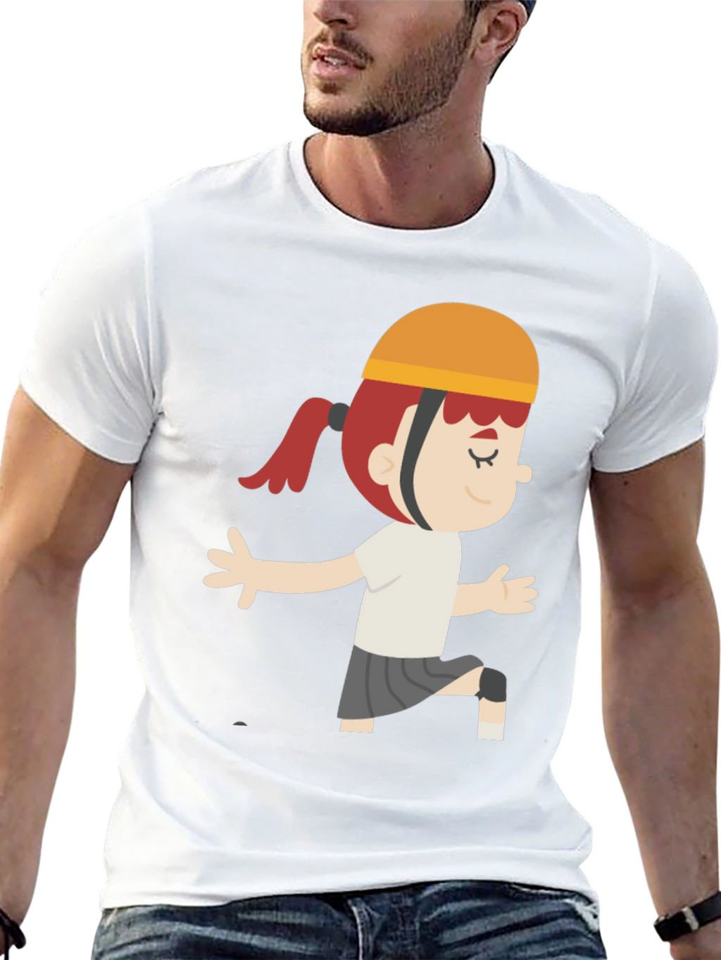 Cartoon Girl Graphic T-Shirt - Black Casual Tee