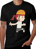 Cartoon Girl Graphic T-Shirt - Black Casual Tee