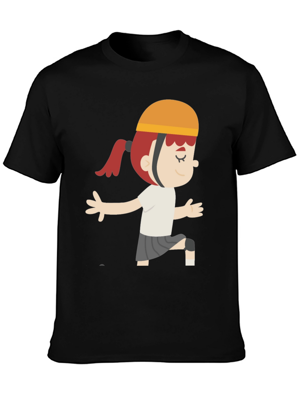 Cartoon Girl Graphic T-Shirt - Black Casual Tee