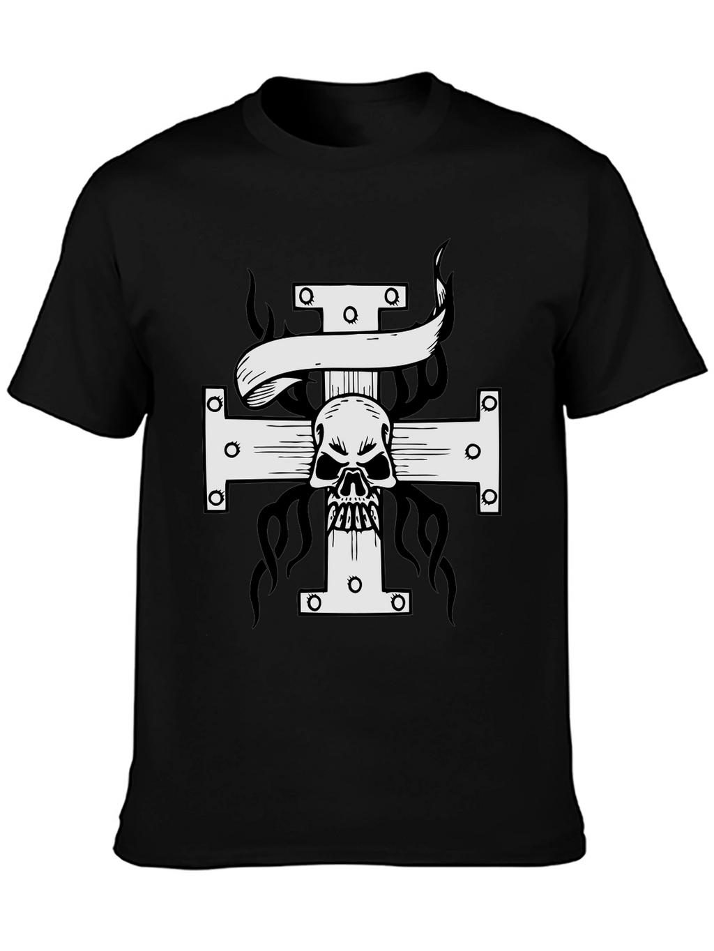 Skull Cross Graphic Print T-Shirt - Black