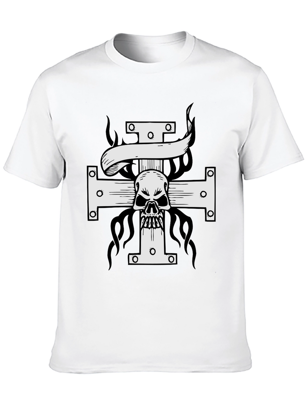 Skull Cross Graphic Print T-Shirt - Black