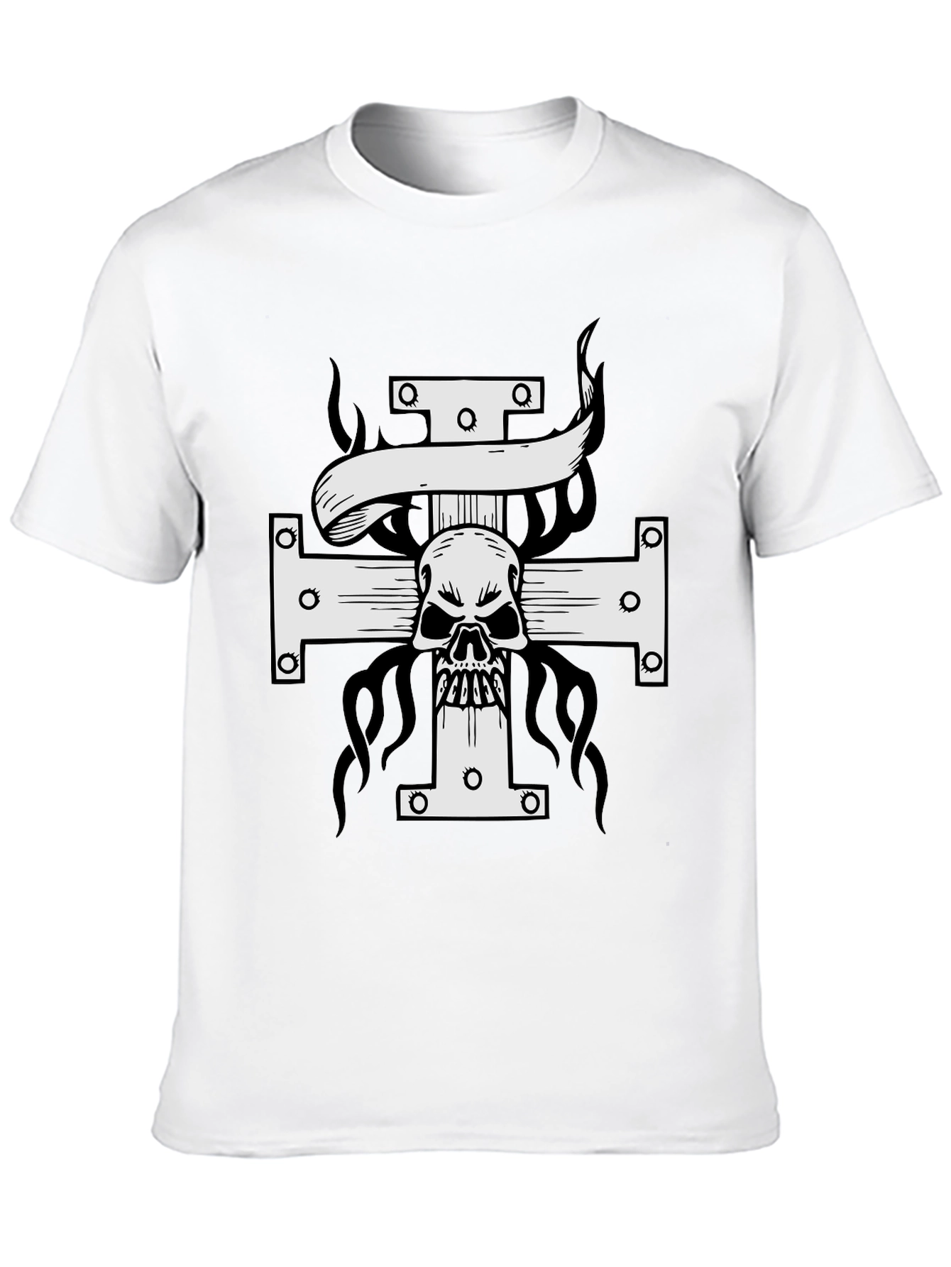 Skull Cross Graphic Print T-Shirt - Black