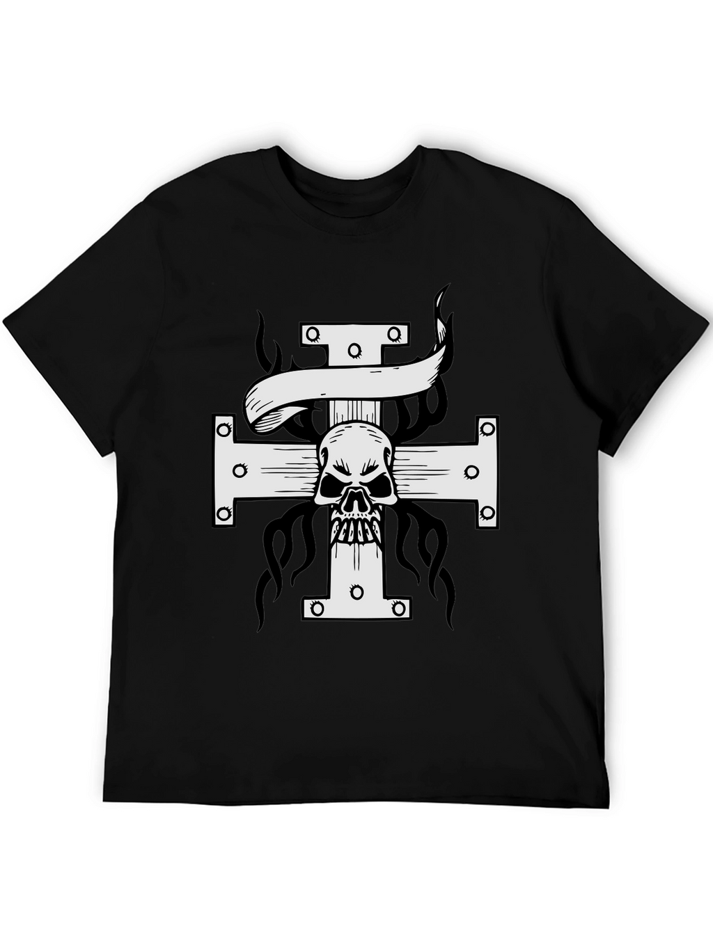 Skull Cross Graphic Print T-Shirt - Black