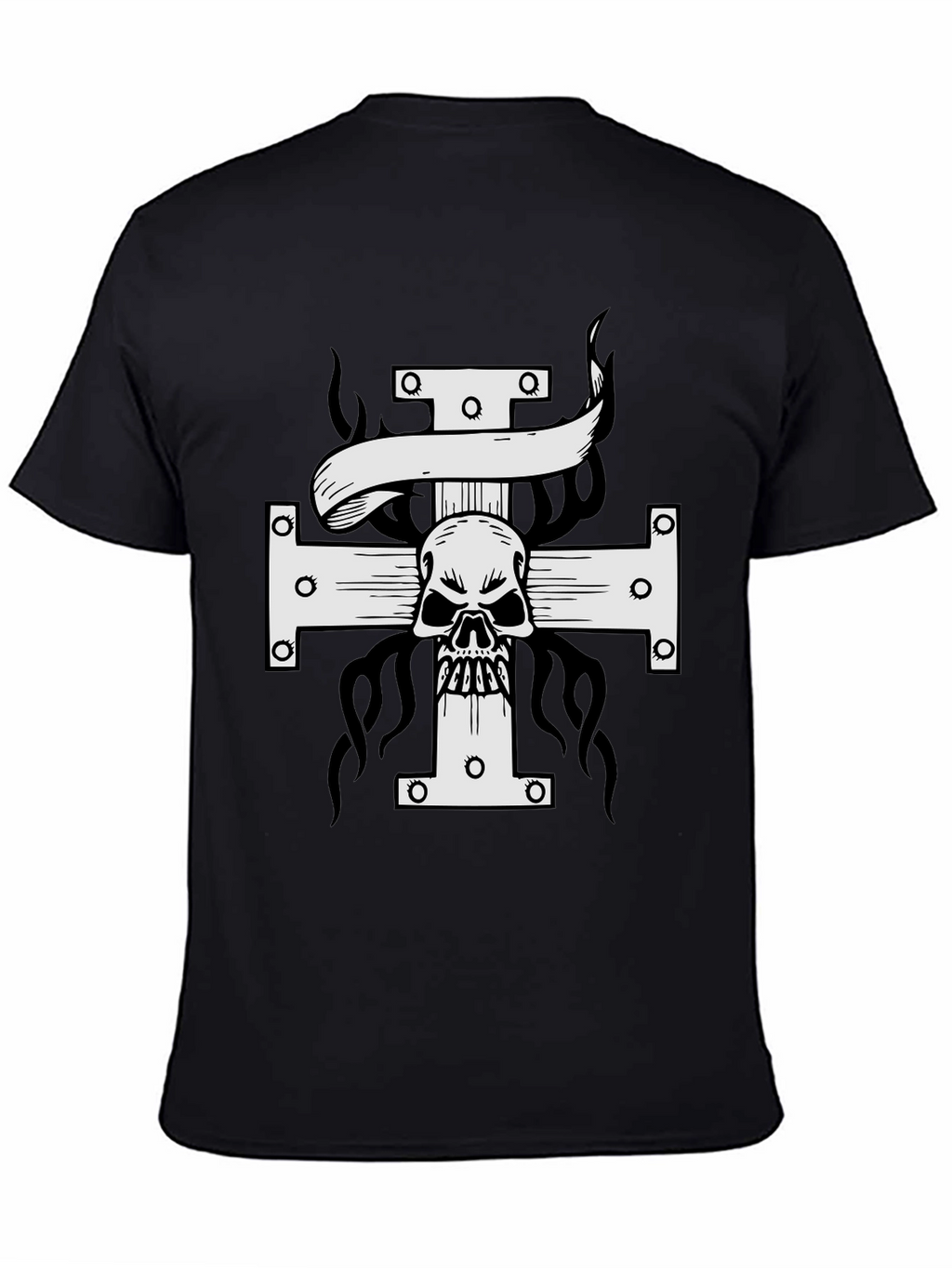 Skull Cross Graphic Print T-Shirt - Black