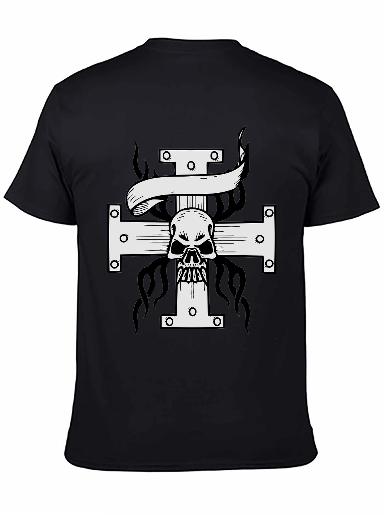 Skull Cross Graphic Print T-Shirt - Black
