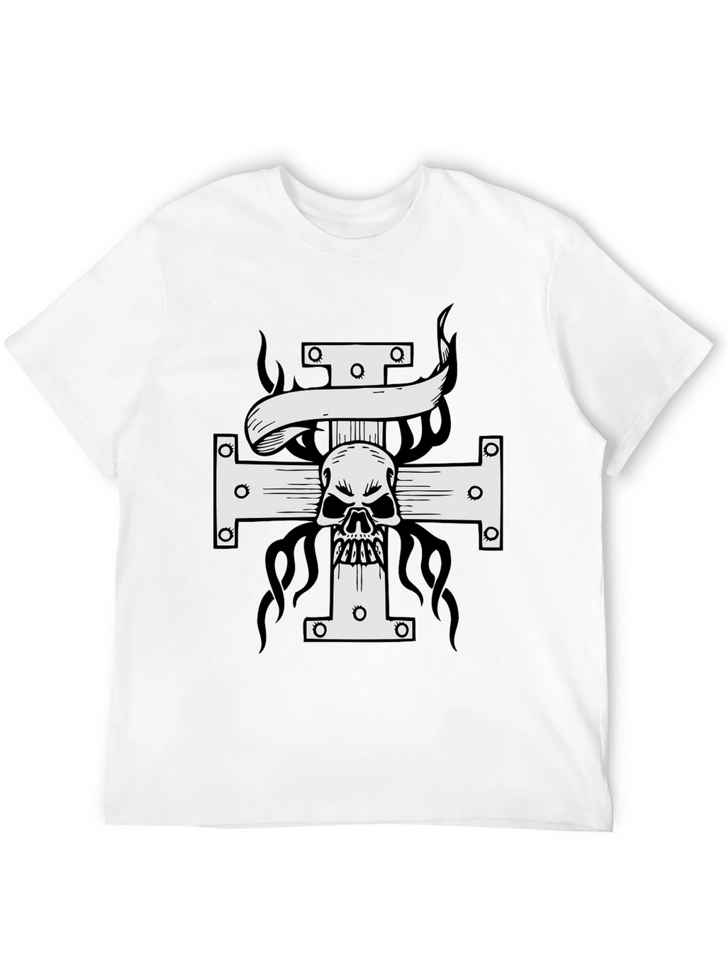 Skull Cross Graphic Print T-Shirt - Black