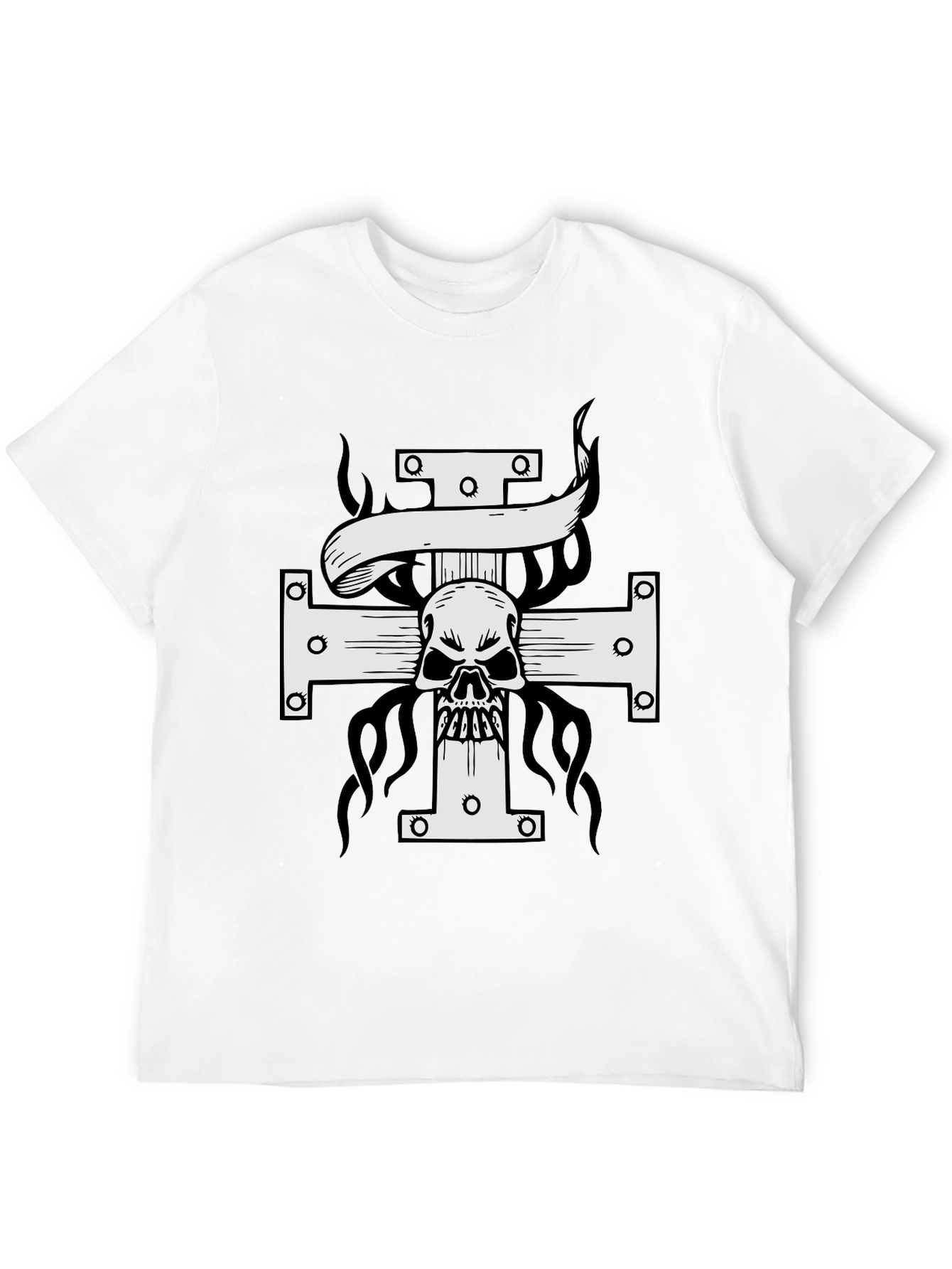 Skull Cross Graphic Print T-Shirt - Black