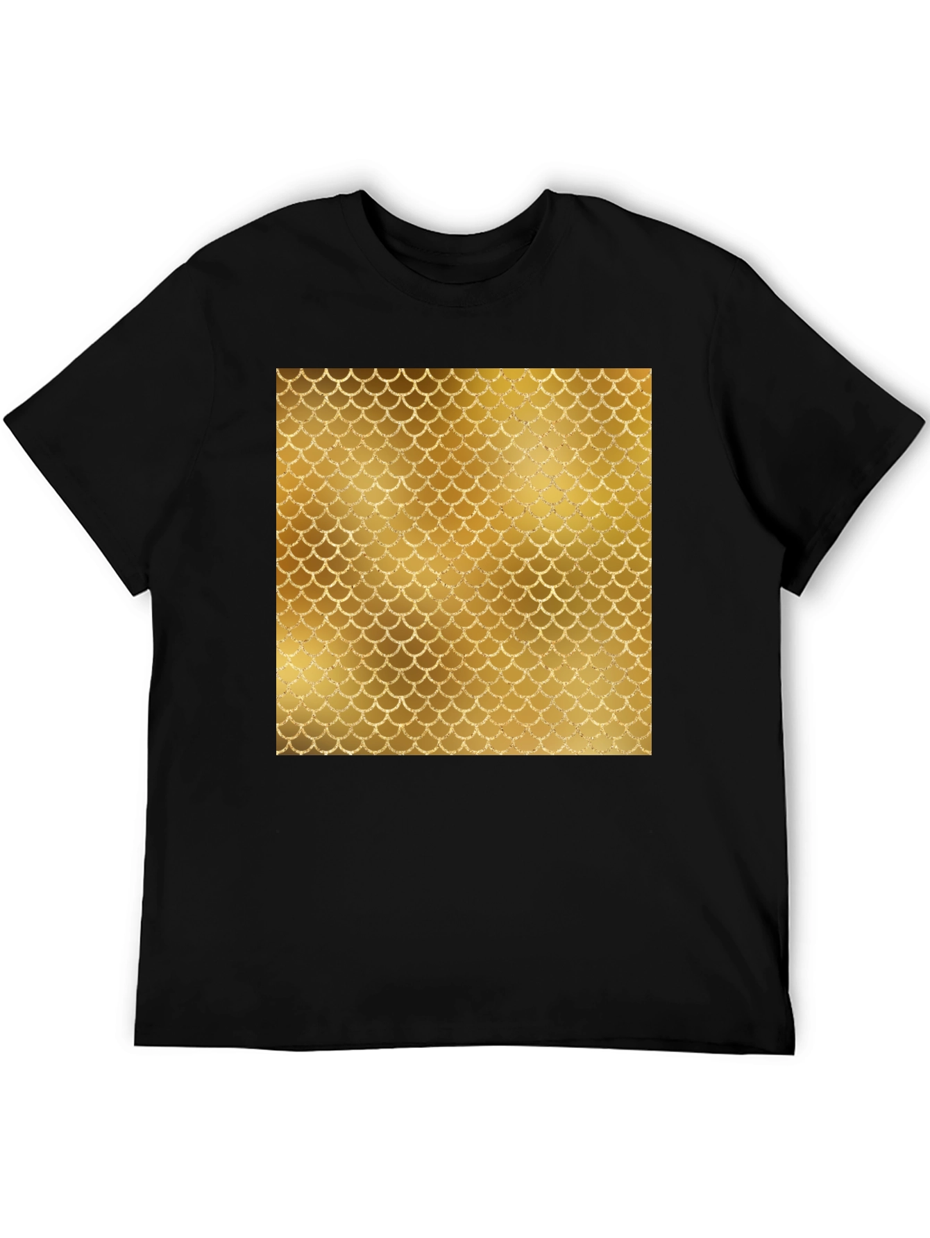 Mens Black T-Shirt with Gold Scale Design