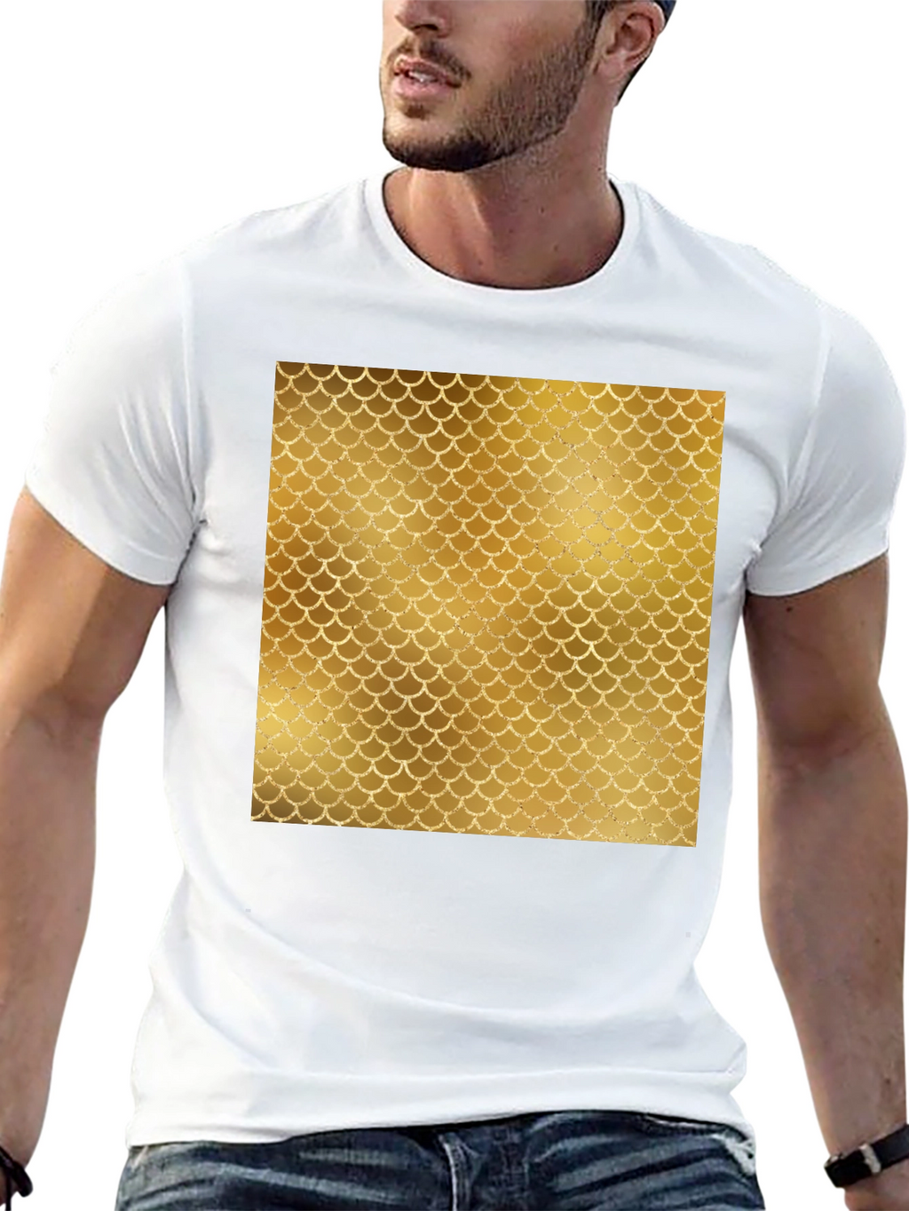 Mens Black T-Shirt with Gold Scale Design