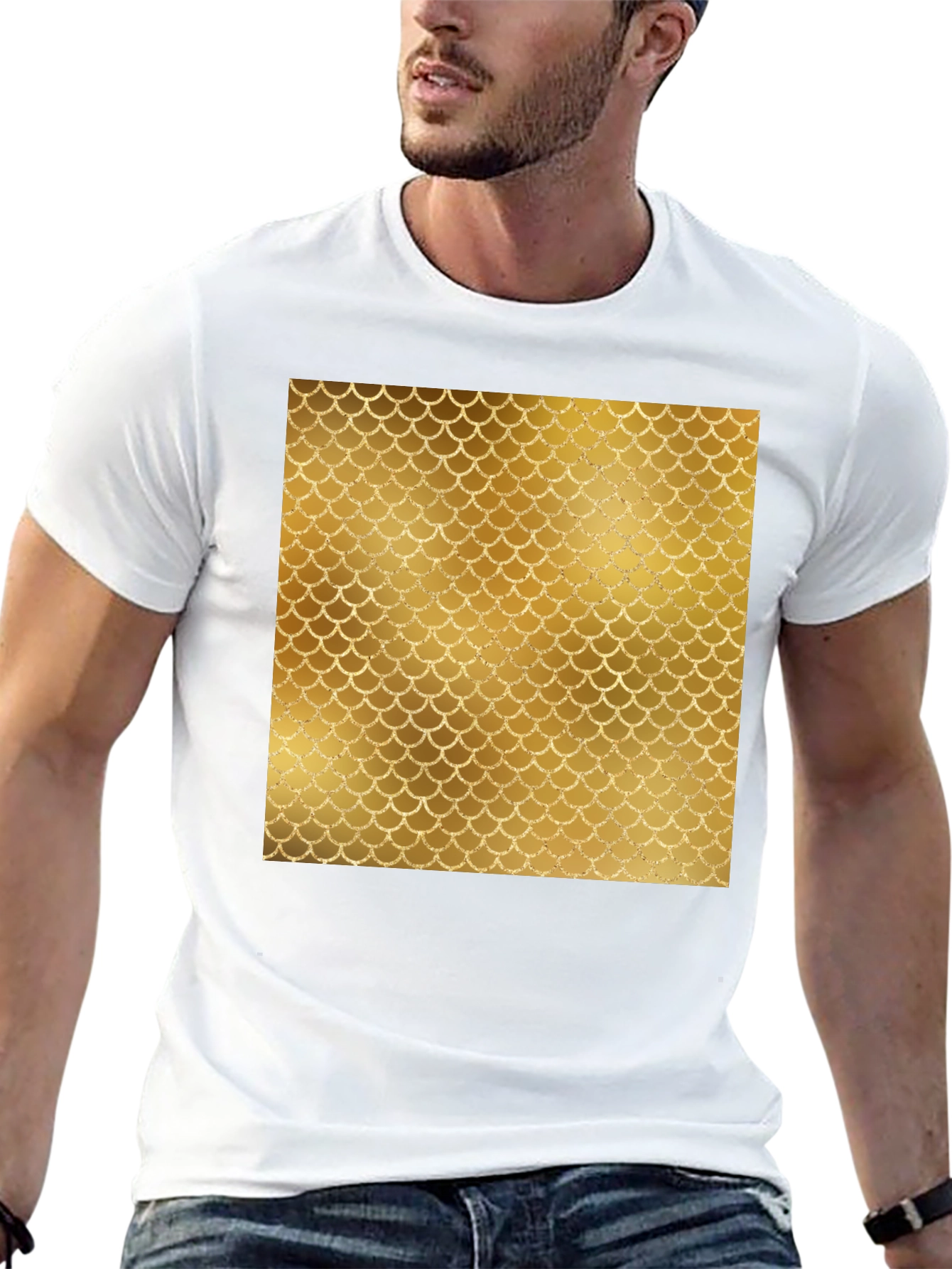 Mens Black T-Shirt with Gold Scale Design
