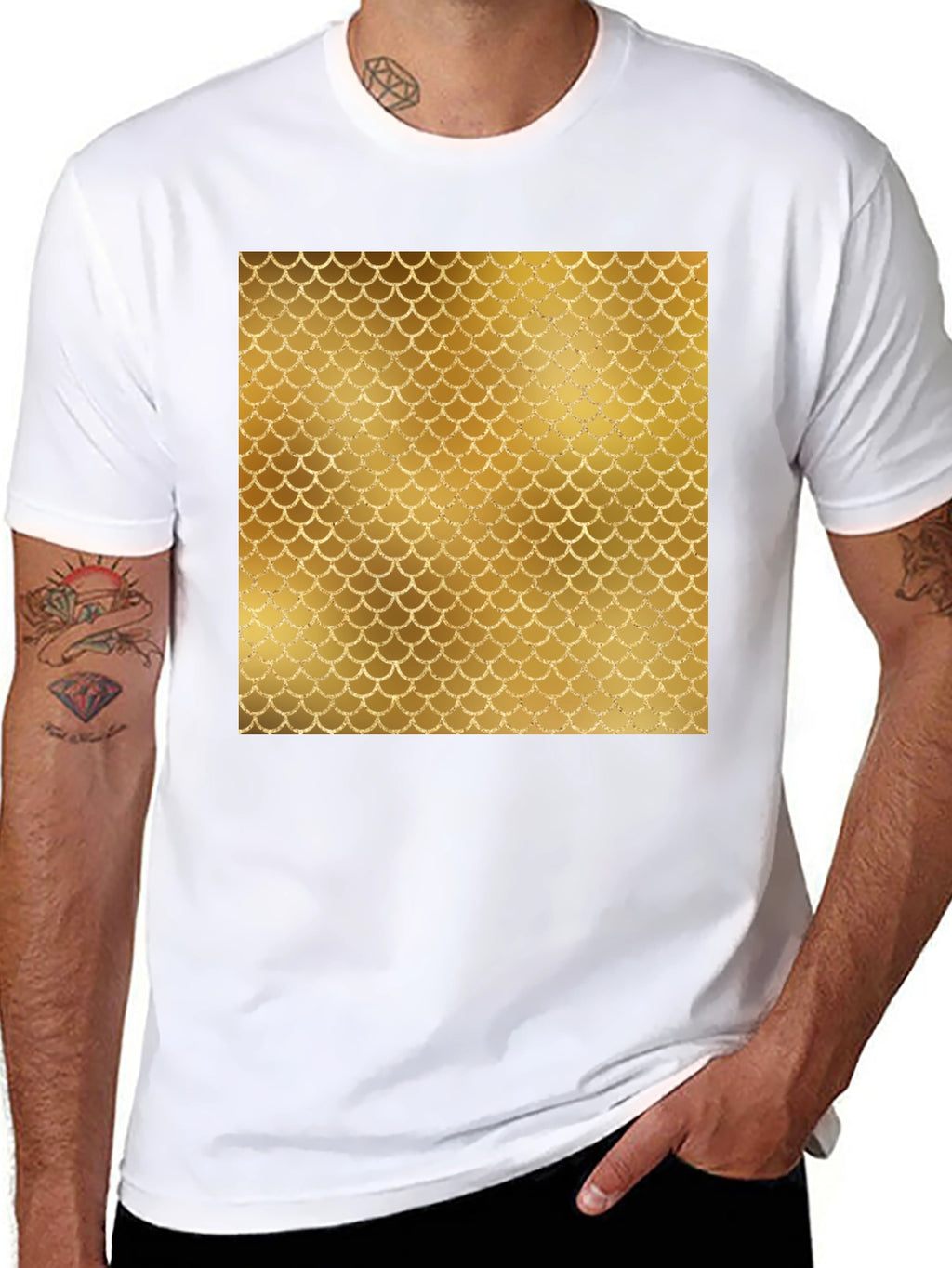 Mens Black T-Shirt with Gold Scale Design