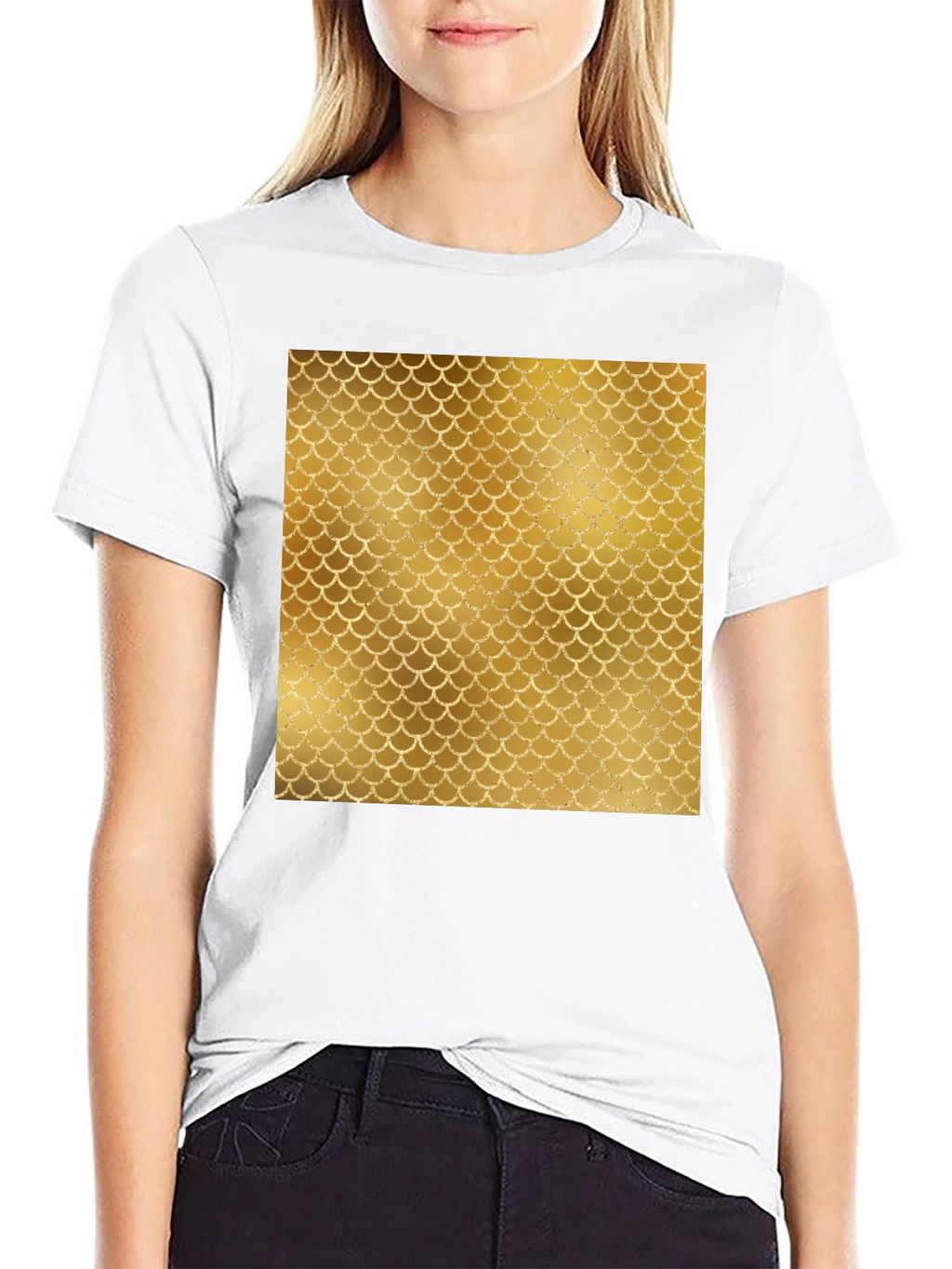 Mens Black T-Shirt with Gold Scale Design