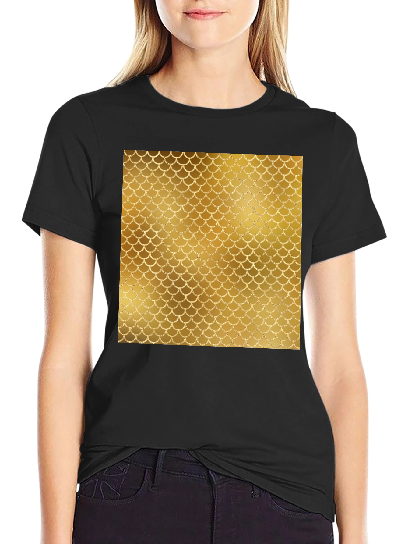 Mens Black T-Shirt with Gold Scale Design