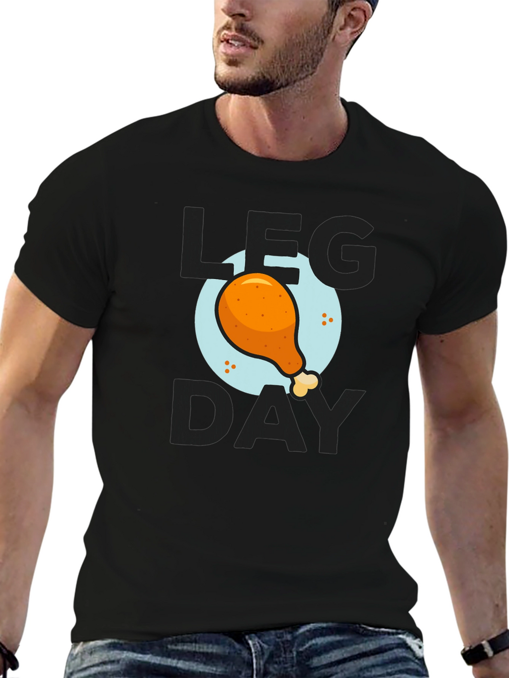 Mens Leg Day Chicken Graphic Tee - Black