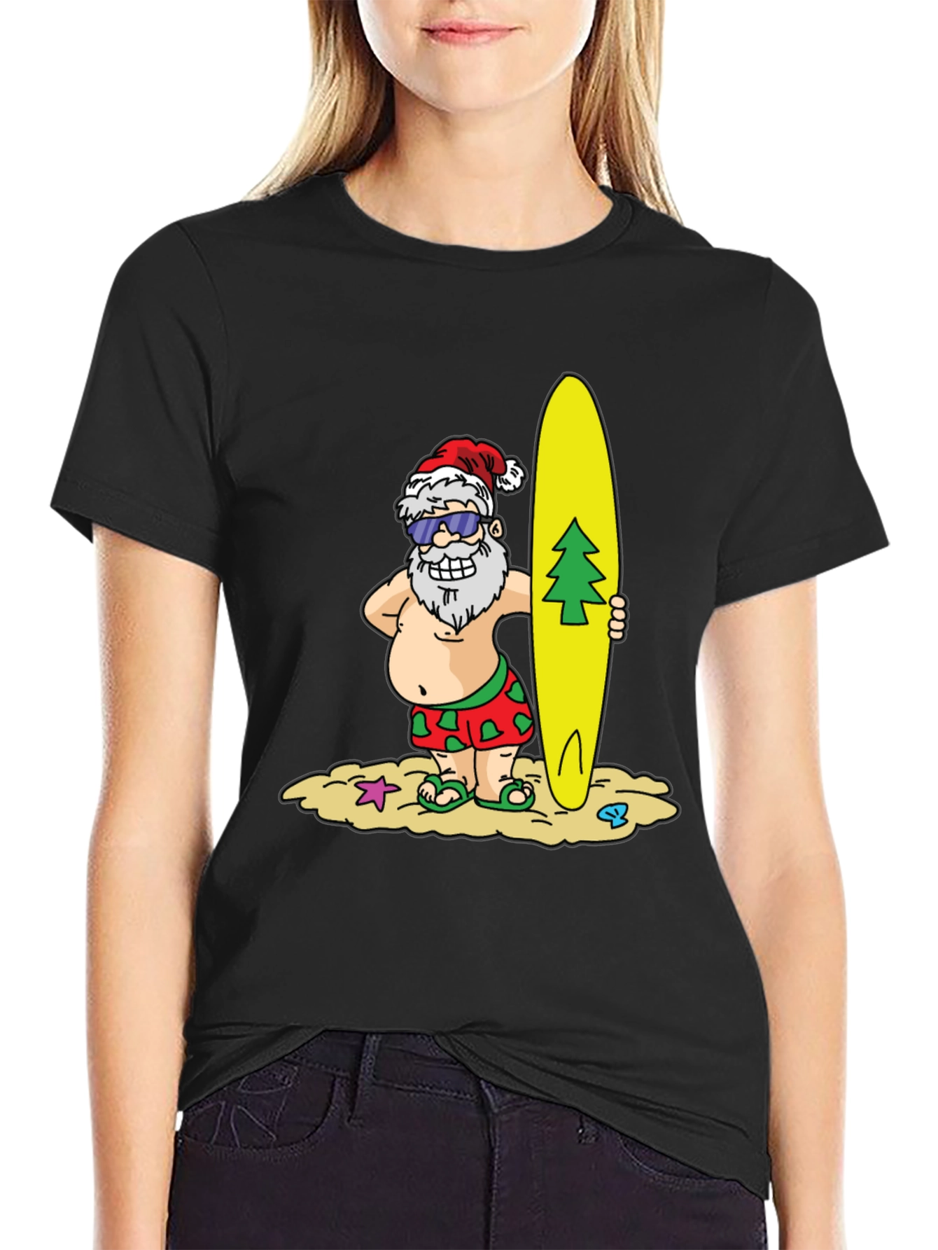 Surfing Santa T-Shirt - Holiday Beach Vibes