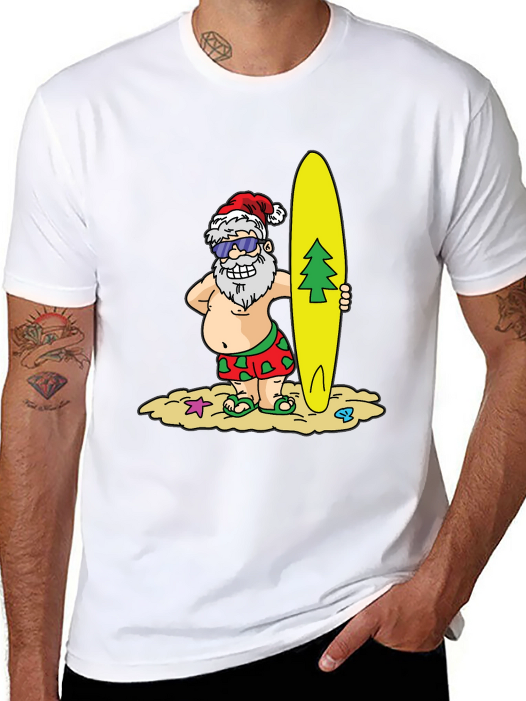 Surfing Santa T-Shirt - Holiday Beach Vibes