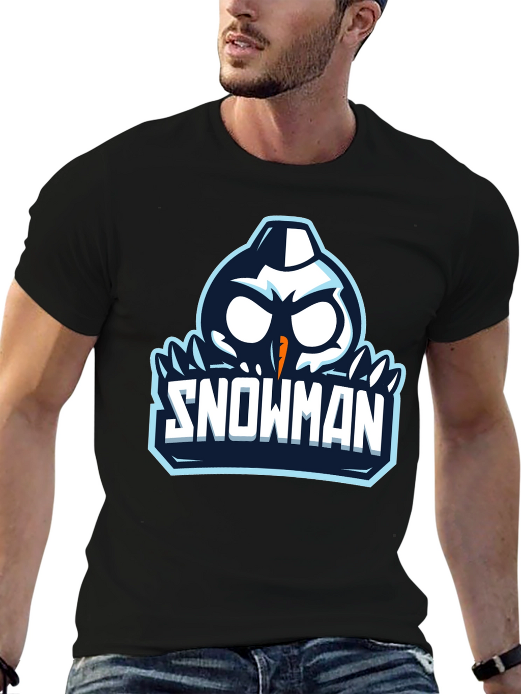 Snowman Graphic Print Black T-Shirt