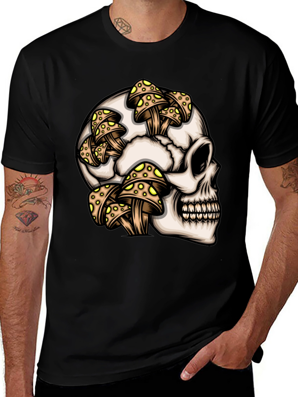 Skull & Mushroom Graphic T-Shirt - Unique Design