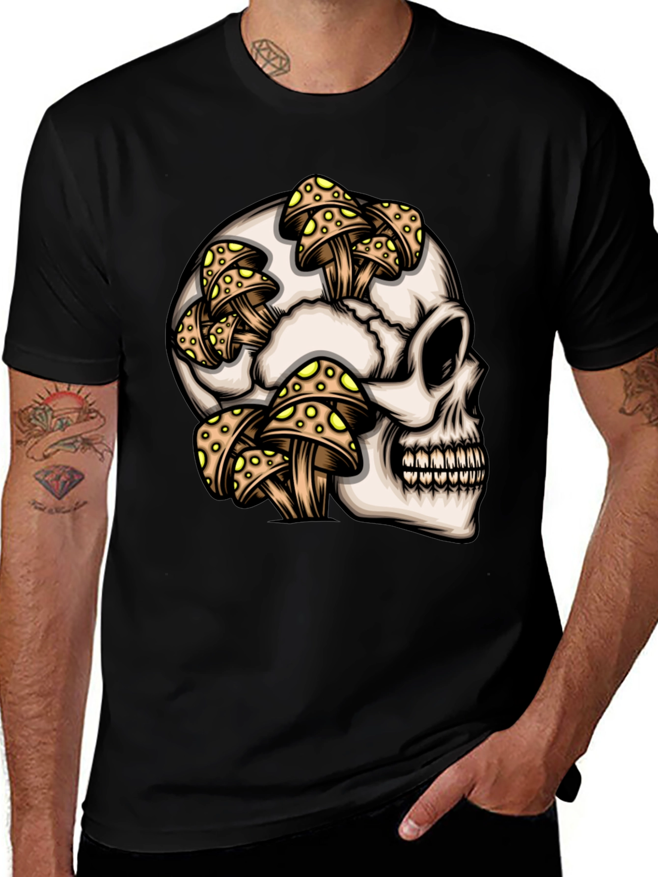 Skull & Mushroom Graphic T-Shirt - Unique Design