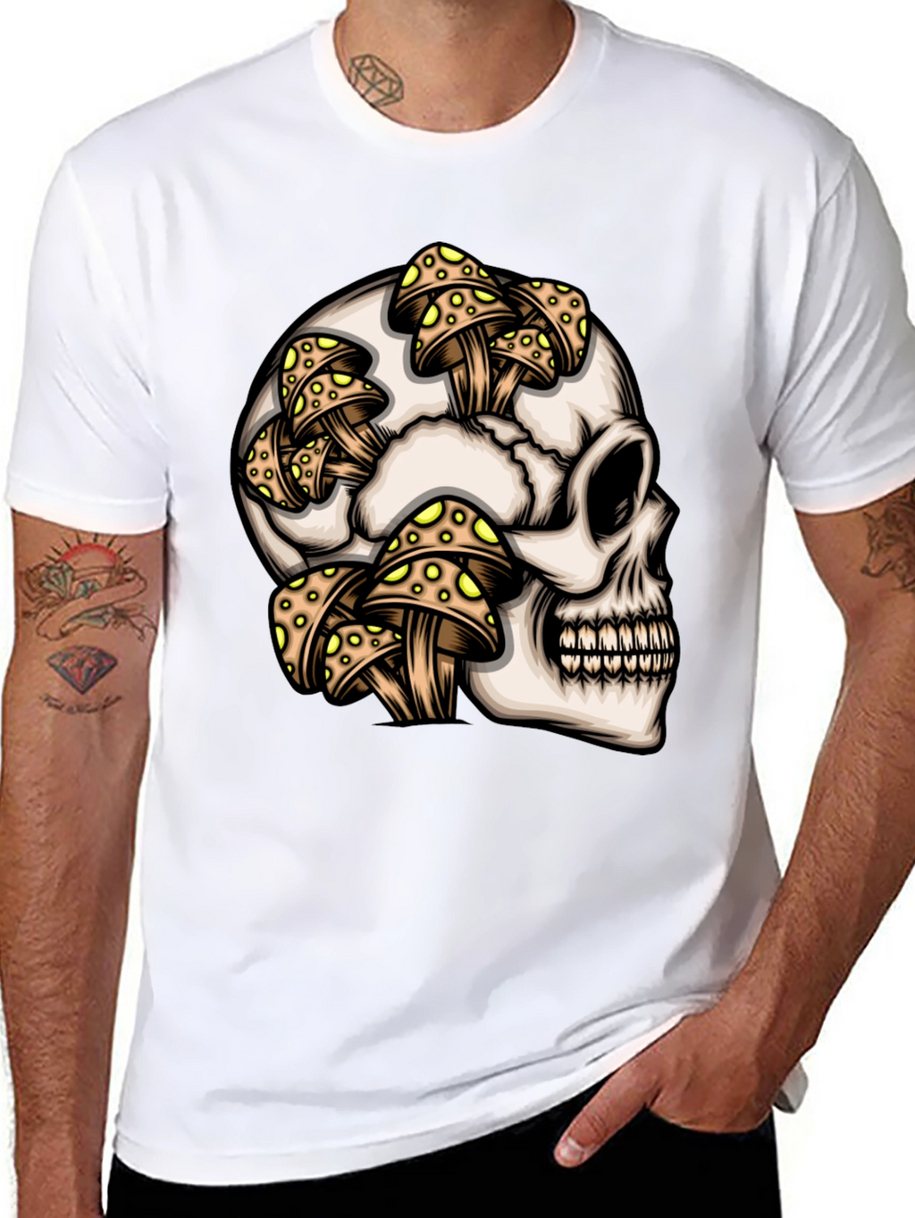 Skull & Mushroom Graphic T-Shirt - Unique Design