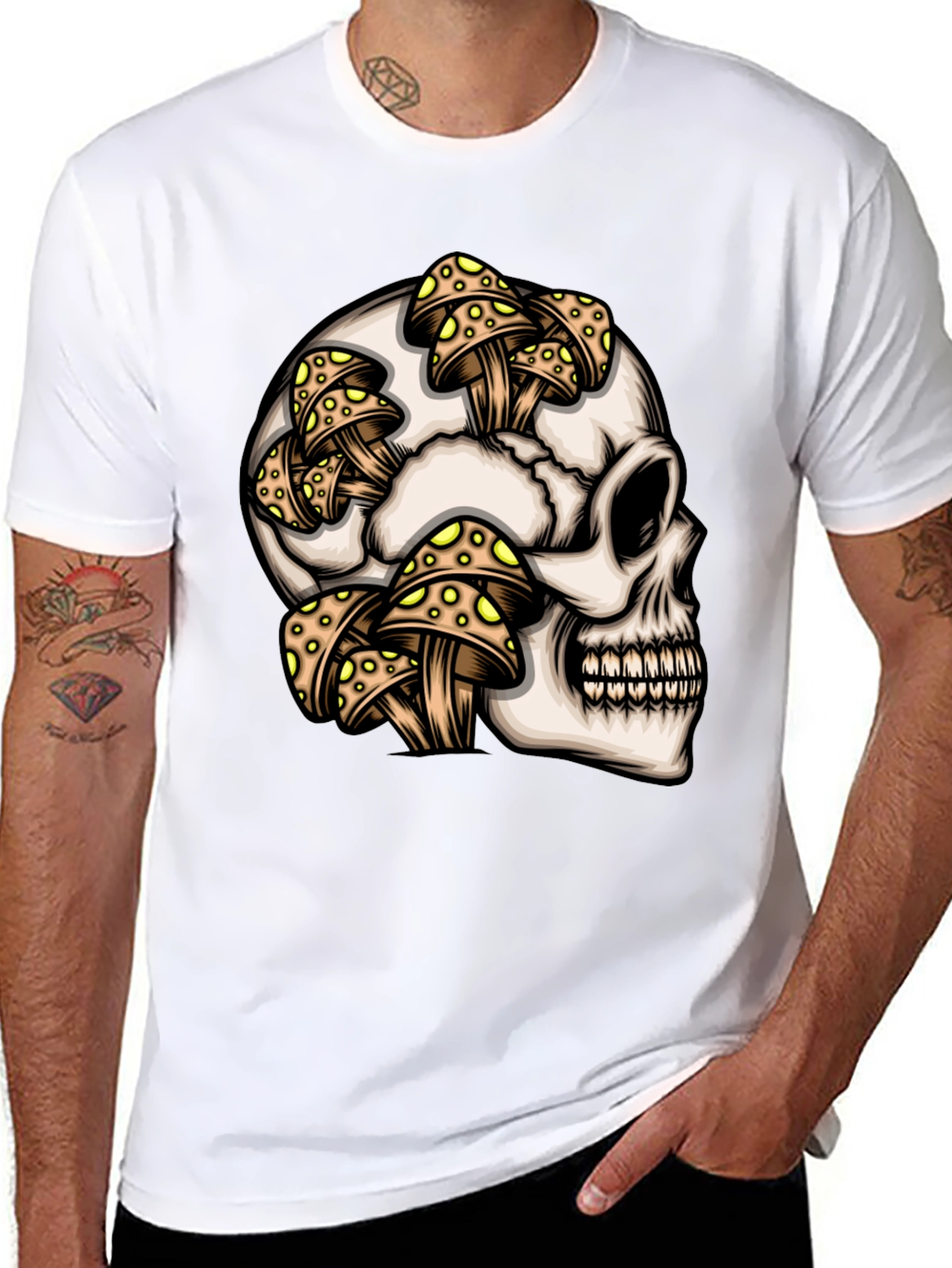 Skull & Mushroom Graphic T-Shirt - Unique Design