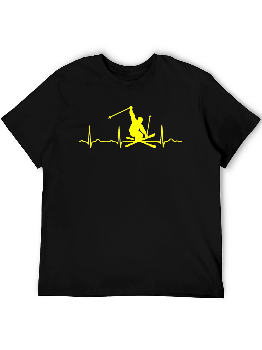 Skiing Heartbeat T-Shirt - Black Cotton Tee