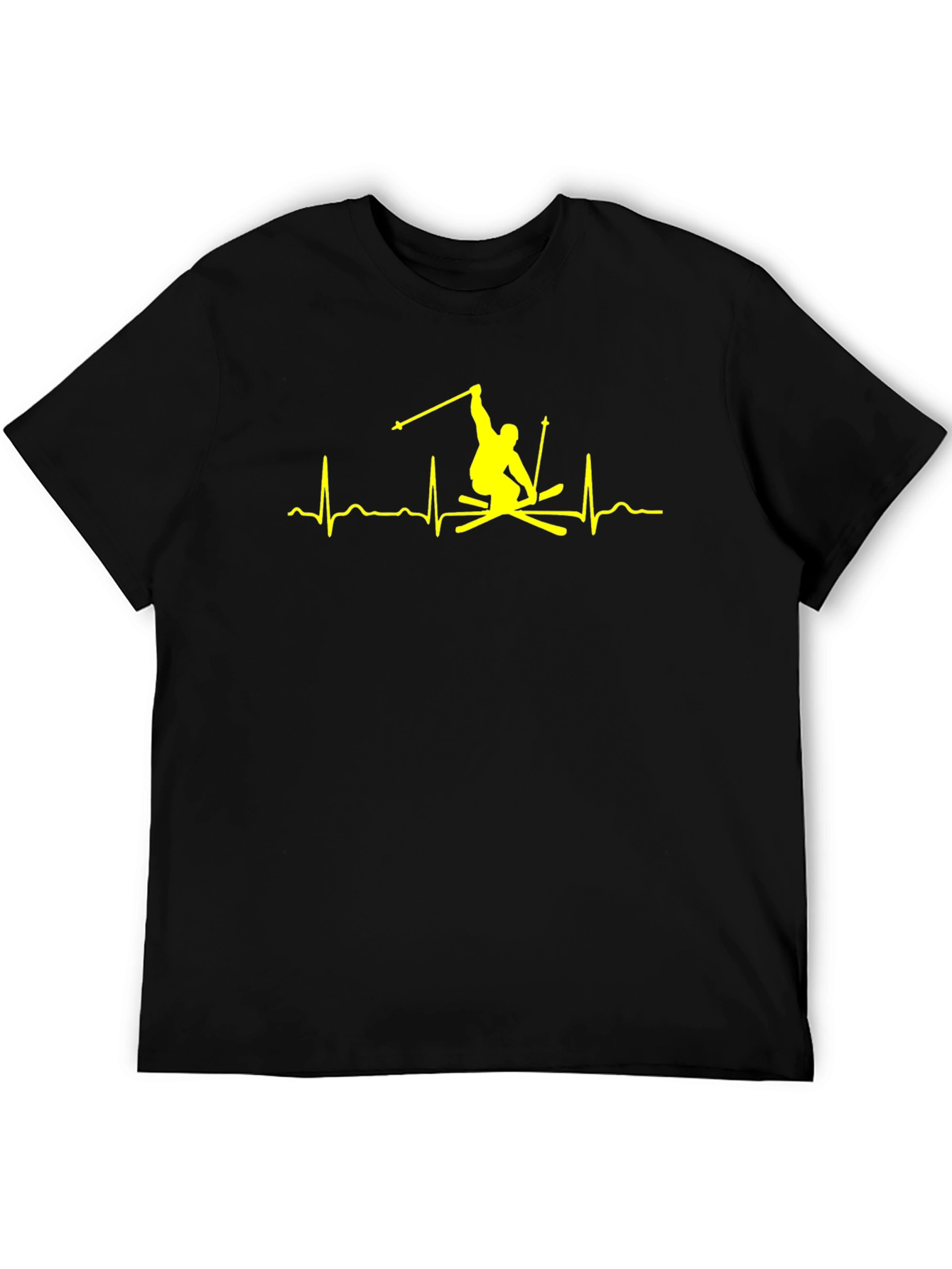 Skiing Heartbeat T-Shirt - Black Cotton Tee