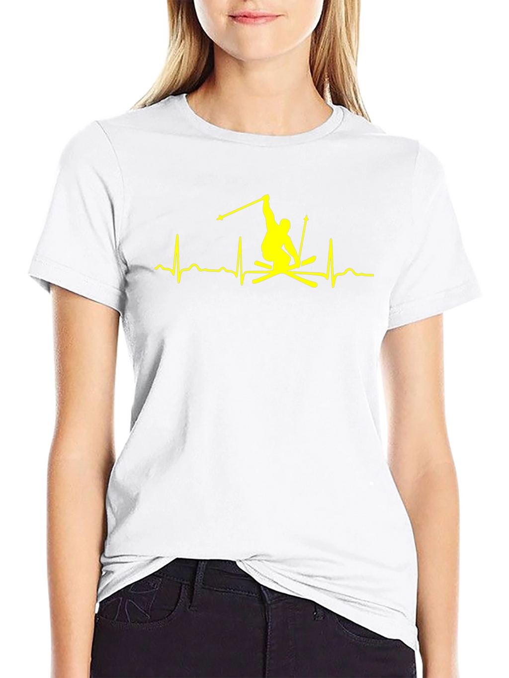 Skiing Heartbeat T-Shirt - Black Cotton Tee