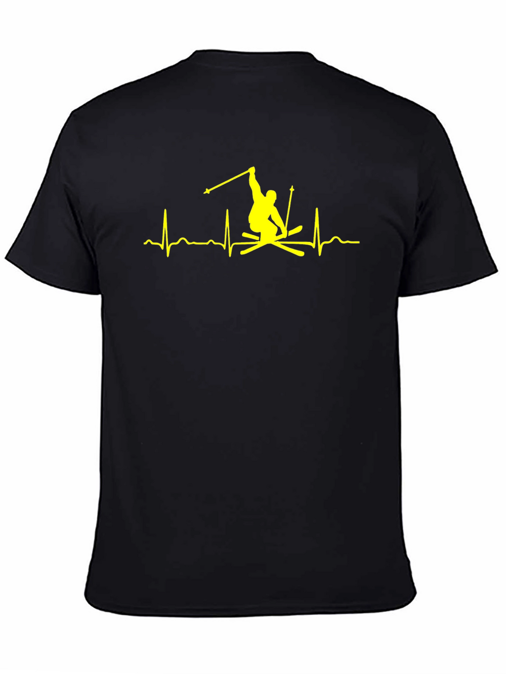 Skiing Heartbeat T-Shirt - Black Cotton Tee
