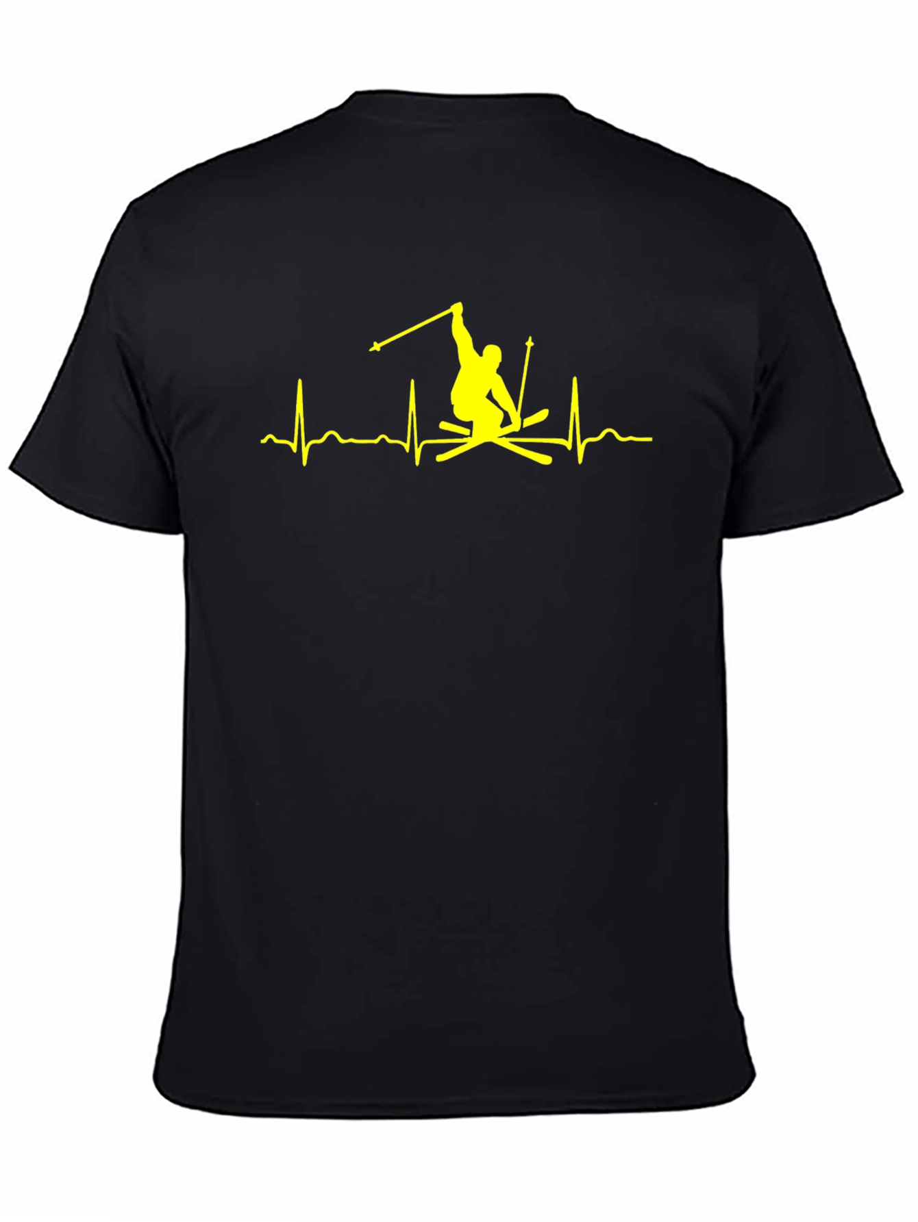 Skiing Heartbeat T-Shirt - Black Cotton Tee