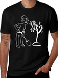 Cartoon Gardener Graphic T-Shirt - Black