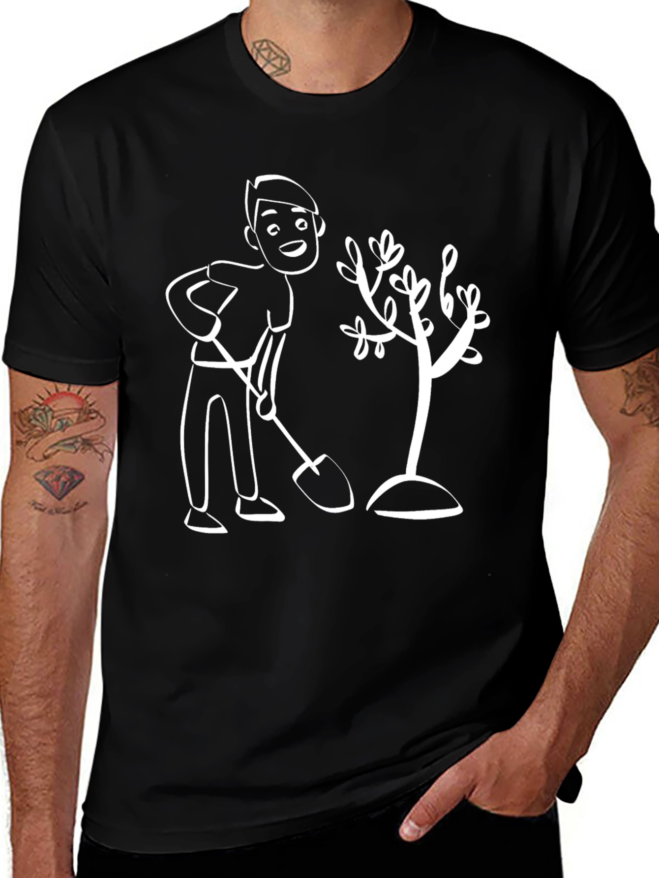 Cartoon Gardener Graphic T-Shirt - Black