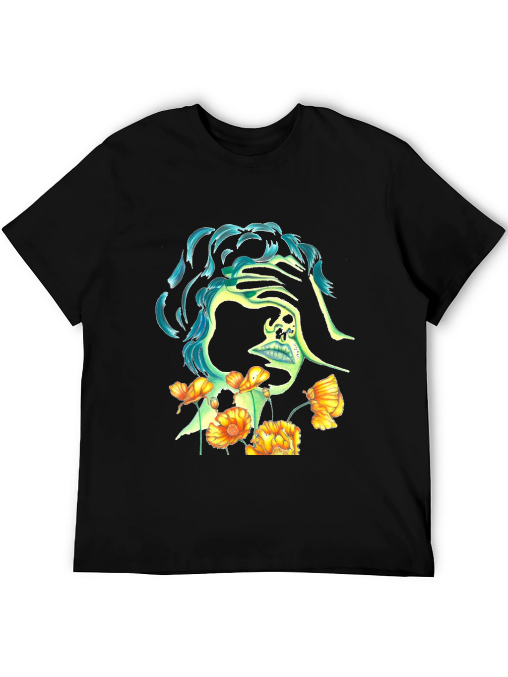 Skull & Flowers Graphic Black T-Shirt