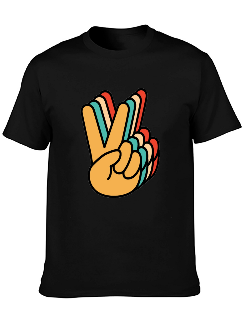 Retro Peace Sign Graphic Tee - Black Cotton T-Shirt