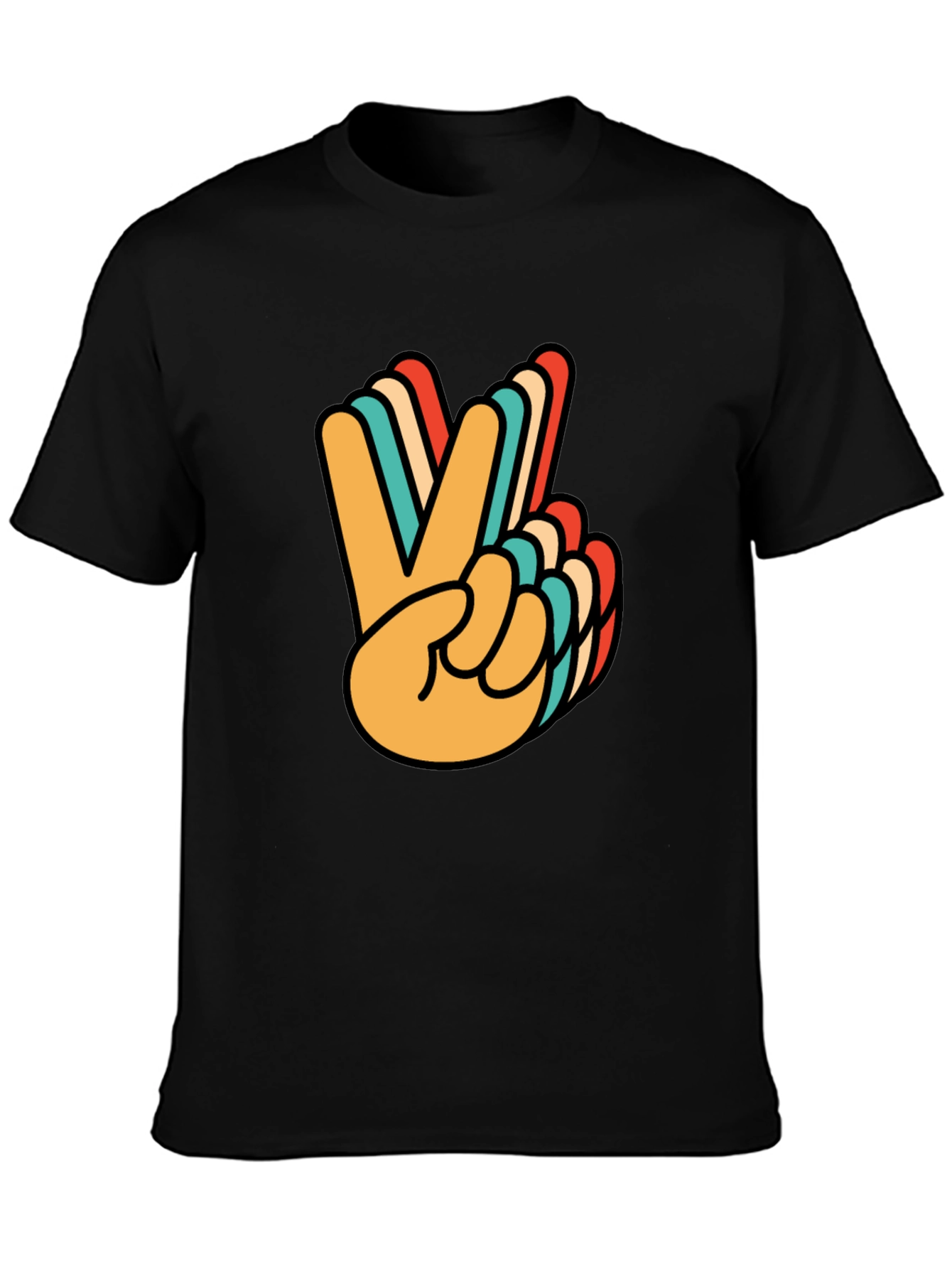 Retro Peace Sign Graphic Tee - Black Cotton T-Shirt