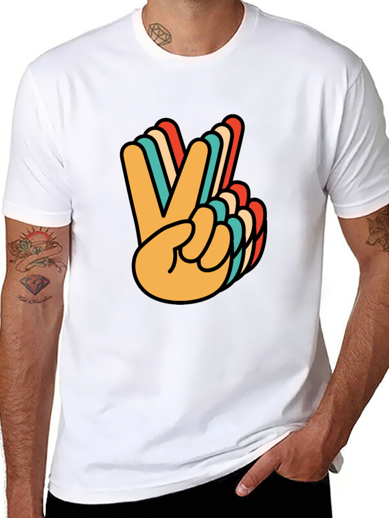 Retro Peace Sign Graphic Tee - Black Cotton T-Shirt
