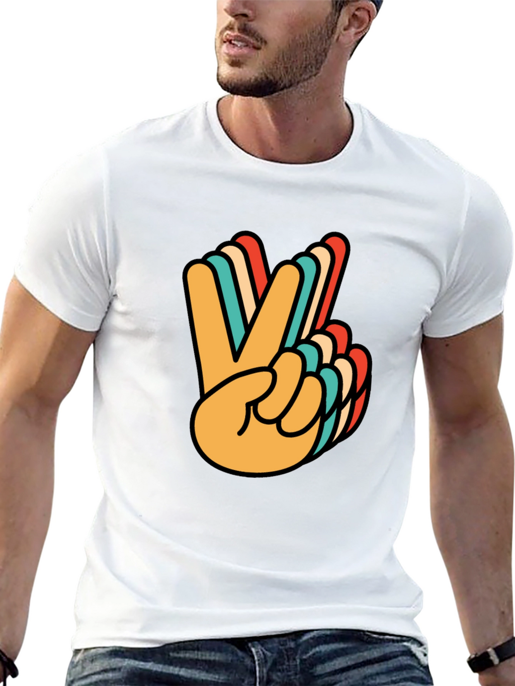 Retro Peace Sign Graphic Tee - Black Cotton T-Shirt