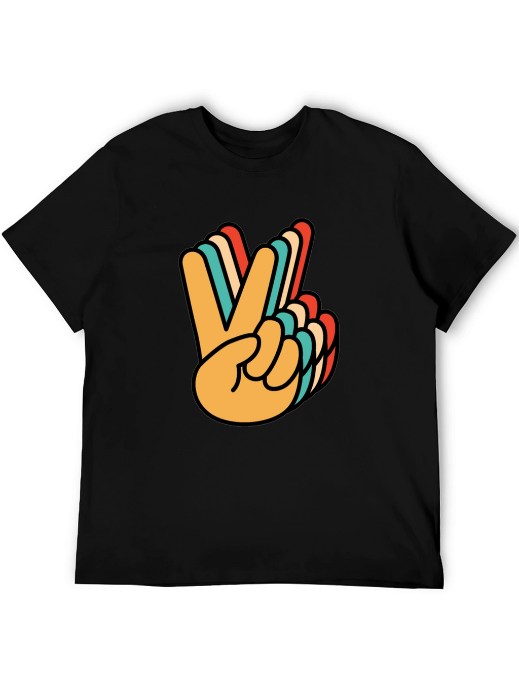 Retro Peace Sign Graphic Tee - Black Cotton T-Shirt