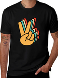 Retro Peace Sign Graphic Tee - Black Cotton T-Shirt