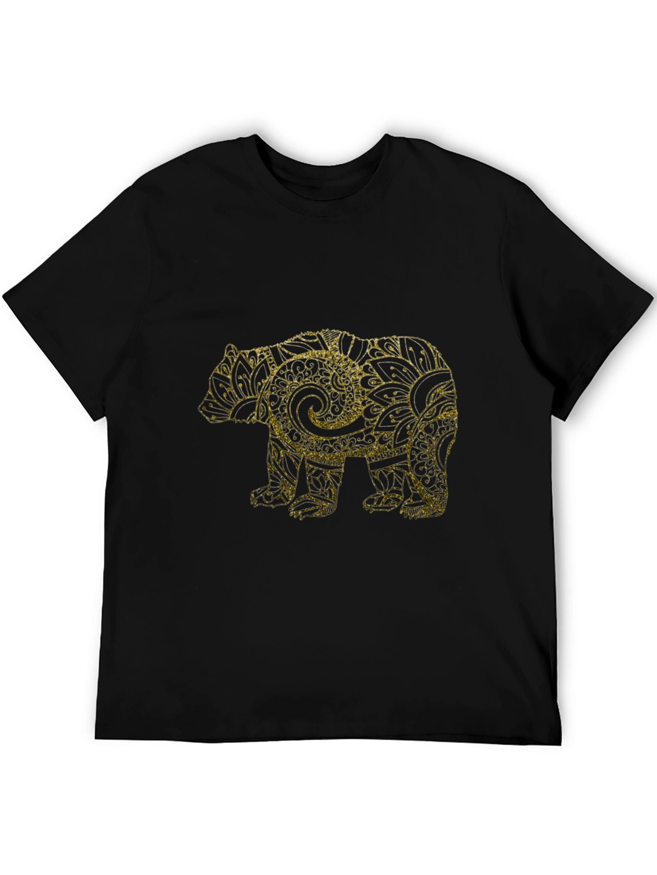 Black T-Shirt with Gold Bear Mandala