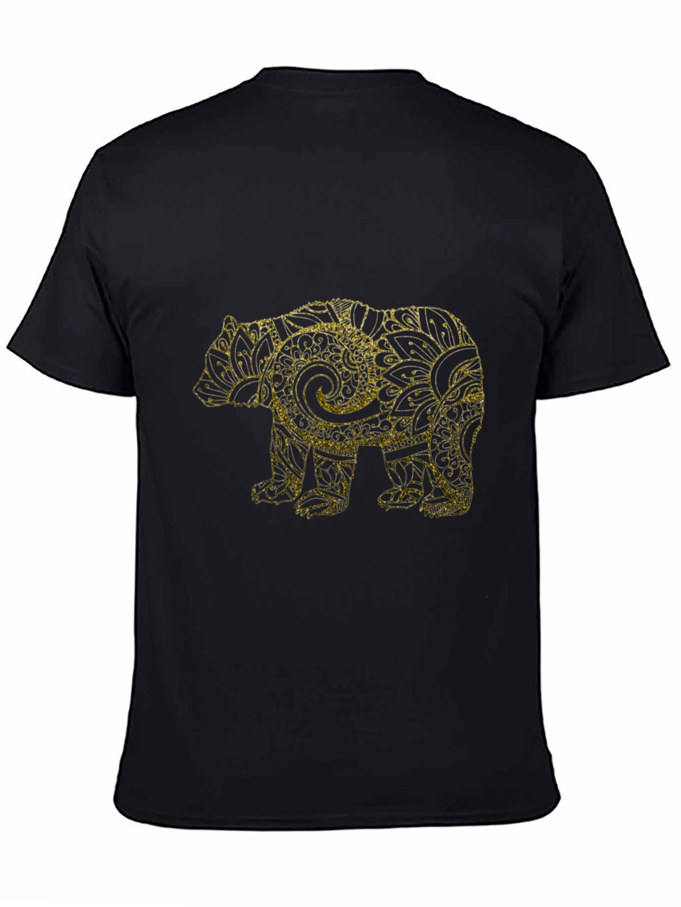 Black T-Shirt with Gold Bear Mandala