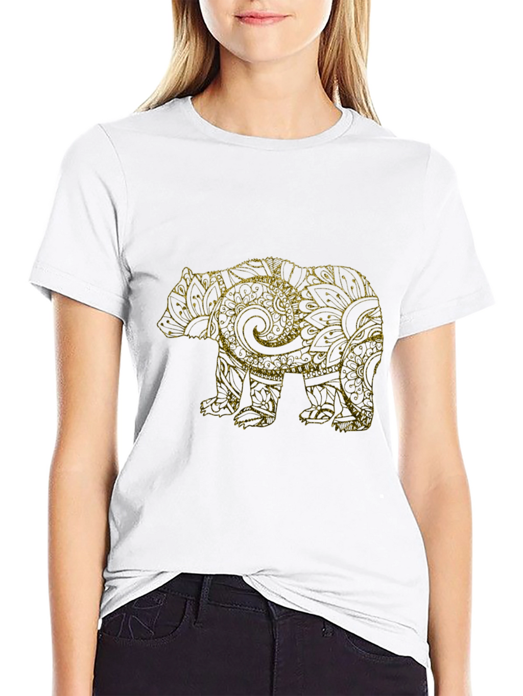 Black T-Shirt with Gold Bear Mandala