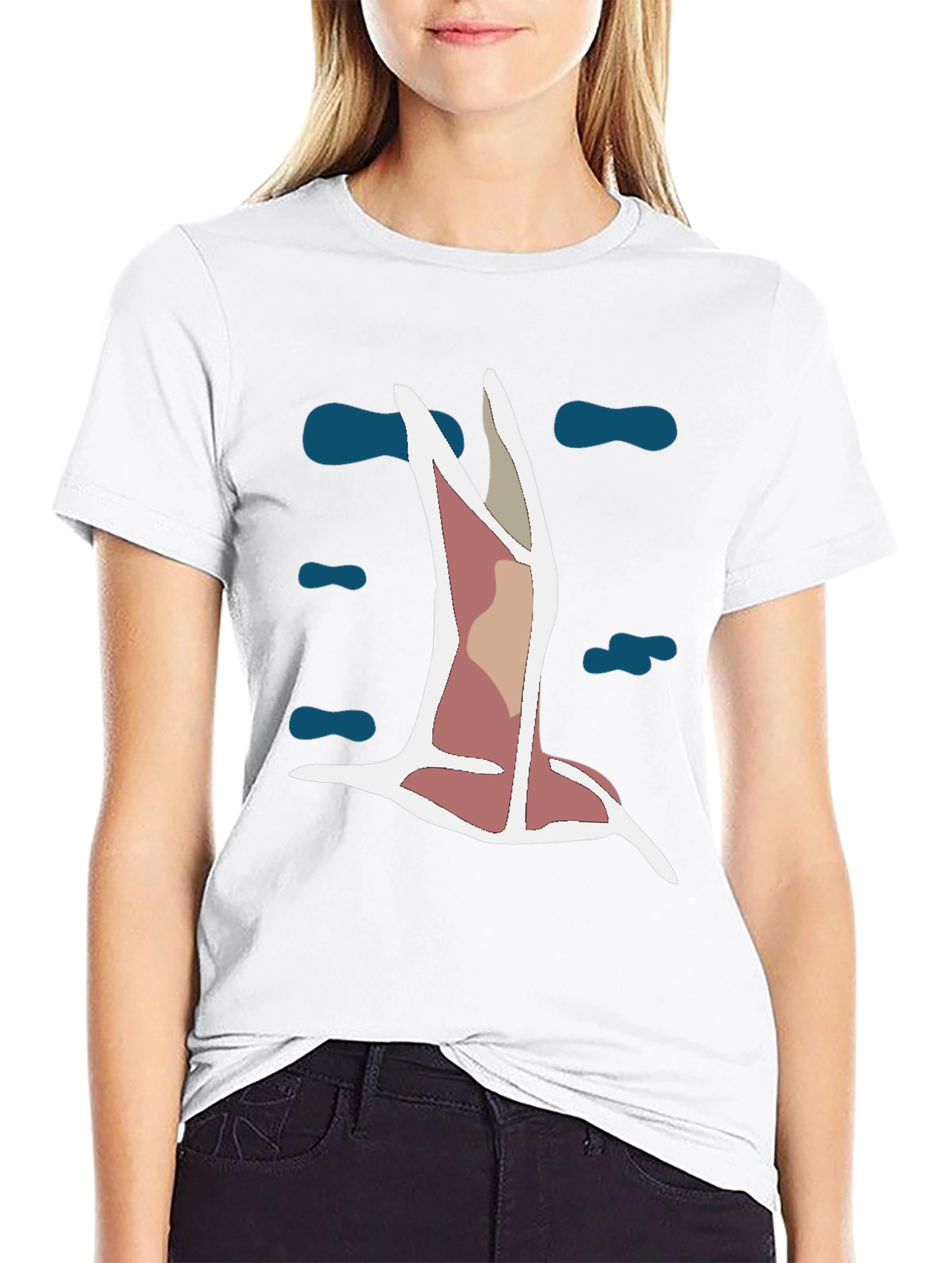 Abstract Bird Graphic Tee - Black Cotton Blend