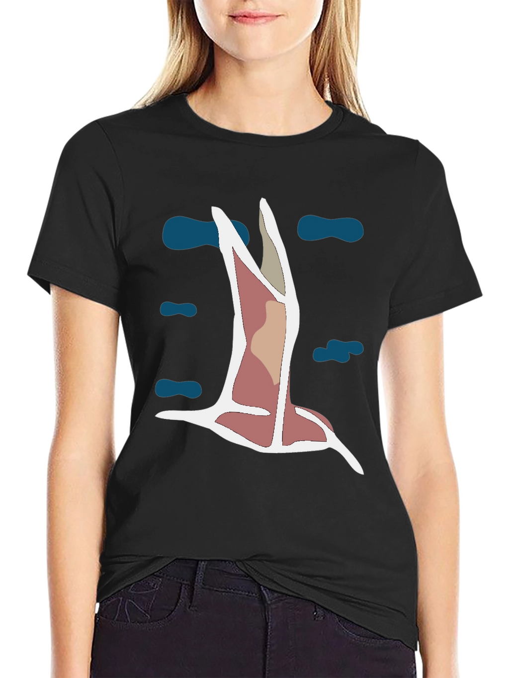 Abstract Bird Graphic Tee - Black Cotton Blend
